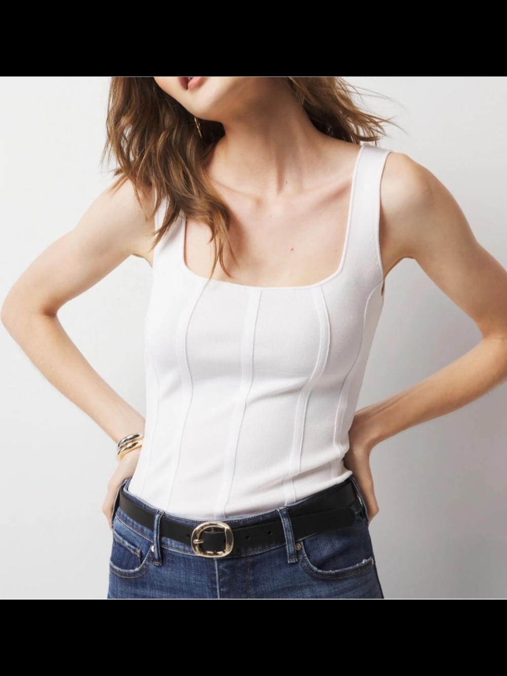 White House Black Market White Square-Neck Ribbed Tank